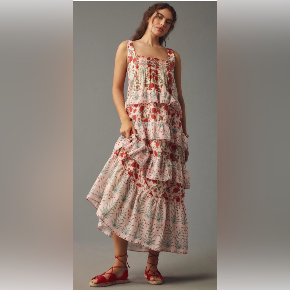 Anthropologie Floral Maxi Dress - Red and Cream